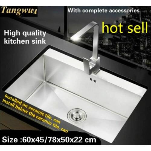 Tangwu Handmade high-end kitchen sink 4 mm thick food-grade stainless steel wash bowl big single slot 60x45/68x48/78x50x22 cm