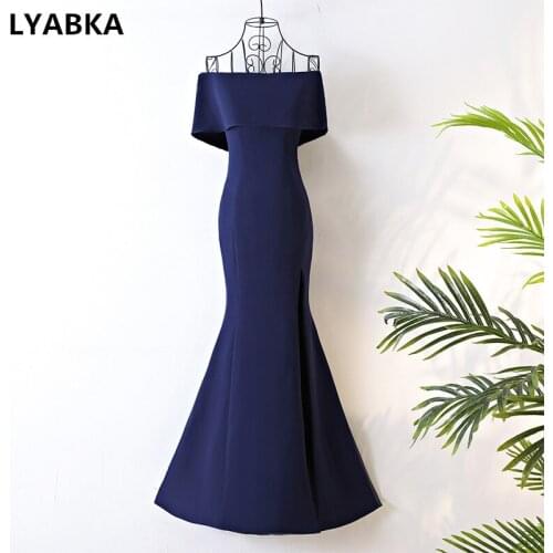 2020 Dark Blue Satin Evening Dress Mermaid Formal Gown Robe de Soiree Strapless Evening Dresses Long Dress Vestido De Festa
