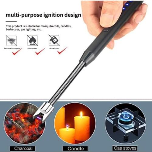 Windproof LED USB Electric Rechargeable Long BBQ Kitchen Gas Stove Lighter Plasma Arc Flameless Candle Unusual Lighters Outdoor