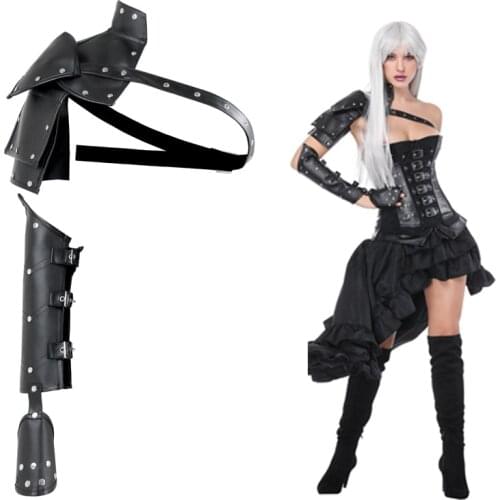 Vintage Black PU Leather One Shoulder Vest Sleeve Steampunk Arm Retro Gothic Warmer Cosplay Corset Bracelet Straps Accessories