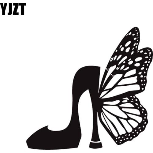 YJZT 12.9*12.5CM Shoes Fashion Butterfly Style Women Car Stickers Funny Vinyl Decals Black Silver C20-0098