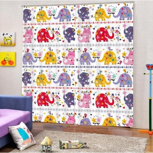 Cute Cartoon Elephant Colorful Curtains Bohemia Image Polyester For Living room Bedroom Blackout Window Curtain Indoor Decor