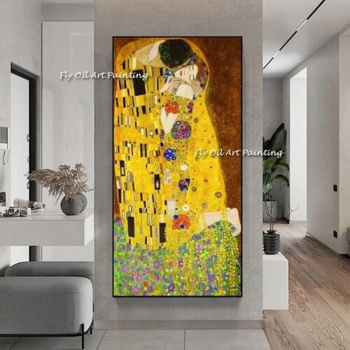 Yellow Gustav Klimt Kissing Canvas Painting Figure Painting Wall Art Home Decora Picture Oil Painting Wall Decor