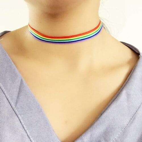 Fashion Rainbow Color Ribbon Choker Necklaces Women Gothic Punk Collar Female Statement Necklace Trinket Gift Collier Ras Du Cou