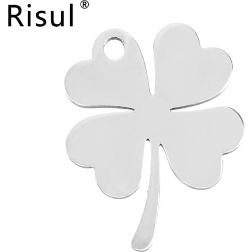 Risul 4 Leaf Clover Necklace Pendant for Women 4 hearts Charms silver tone mirror polish Stainless steel 10pcs