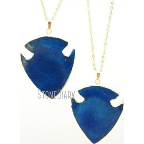 NM12400 Gold Electroplated Arrowhead Necklace Dark Blue Blowout Agates Necklace 18inch-32inch