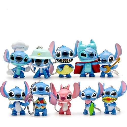10pcs/set Disney Stitch Action Figure PVC Keychain Pendants Doll Cartoon Cute Stitch Figurine Model Toy for Kids
