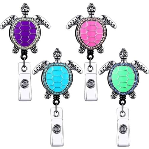 4 Pieces Turtle Badge Reel Retractable ID Badge Holder Sea with Alligator Clip for Office Worker Nurse Teacher Student