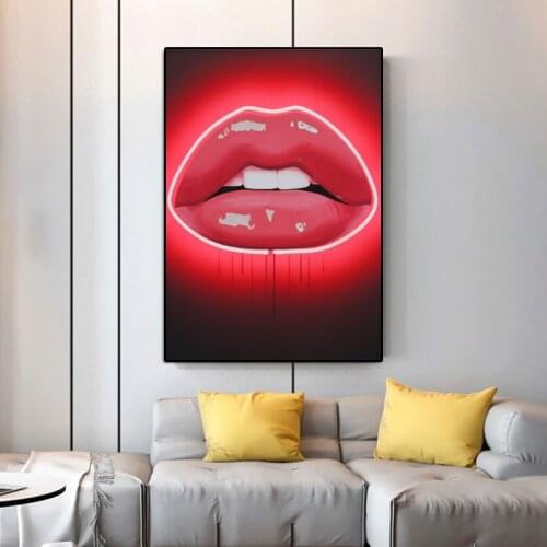 Abstract Sexy Red Lips Canvas Painting Poster Scandinavian Painting Wall Art Pictures For Living Room,Bedroom Cuadros Home Decor