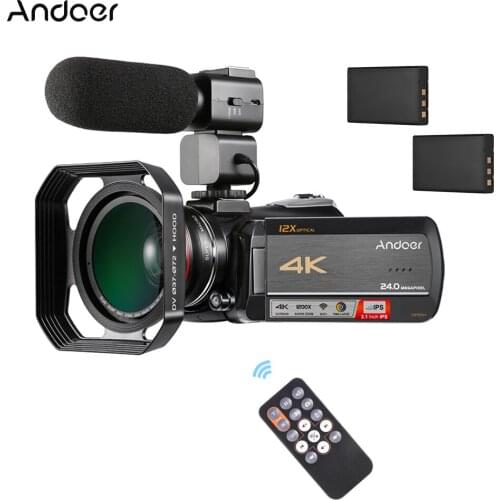 Andoer AC5 Touchscreen 4K UHD 24MP WiFi Digital Video Camera Camcorder Recorder DV+0.39X Wide Angle Lens+External Microphone