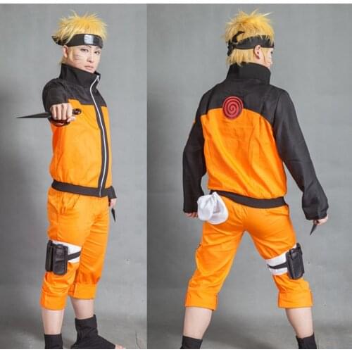 Anime Naruto Shippuuden Cosplay Uzumaki Naruto Costume Adult Kids Jacket Pant Wig Halloween Performance Clothes C47M80