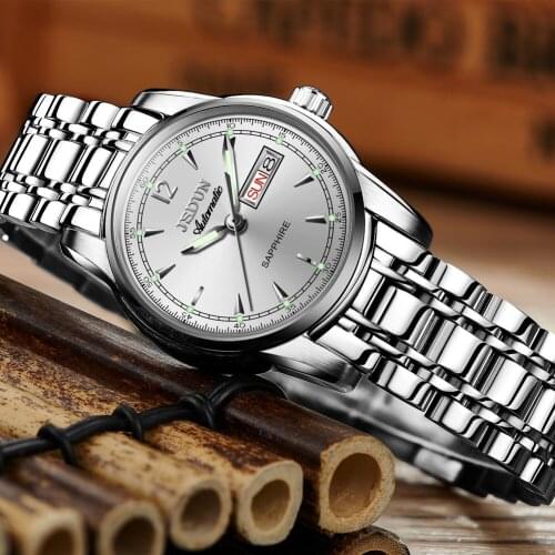 JSDUN Automatic Watch Ladies Sapphire Crystal Mechanical Swiss Luminous Stainless Steel Waterproof Luxury Business Sports Watch