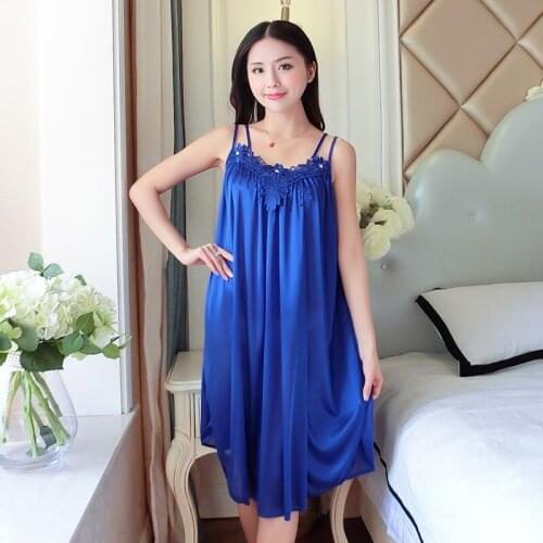 Big Size 4XL Blue Female Spaghetti Strap Nightdress Sleepshirt Summer Suspender Home Sleepwear Nightie Casual Bathrobe Negligee