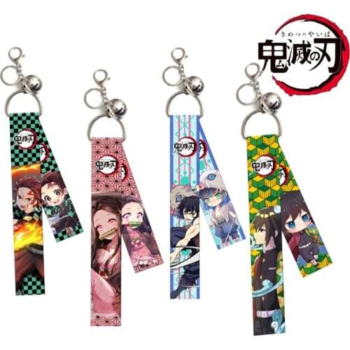 Demon Slayer Anime Kimetsu No Yaiba Keychain Key Ring Straps Cosplay Cartoon Streamer Bag Pendant Keyrings Figure Toys Gifts