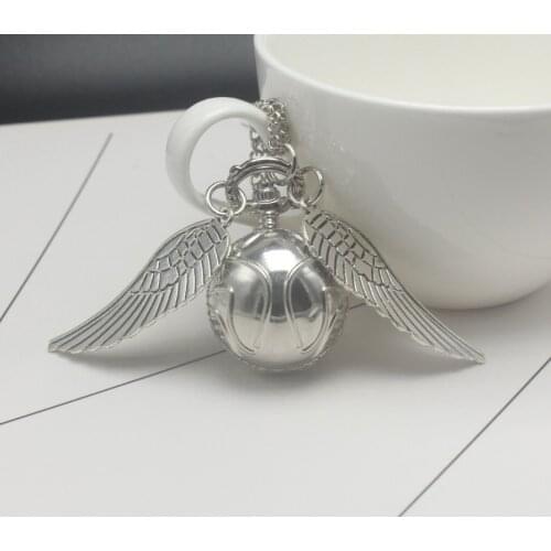 Retro Snitch Ball Shaped Potter Quartz Pocket Watch Fashion Sweater Angel Wings Necklace Chain Gifts for kids Anime Accessories
