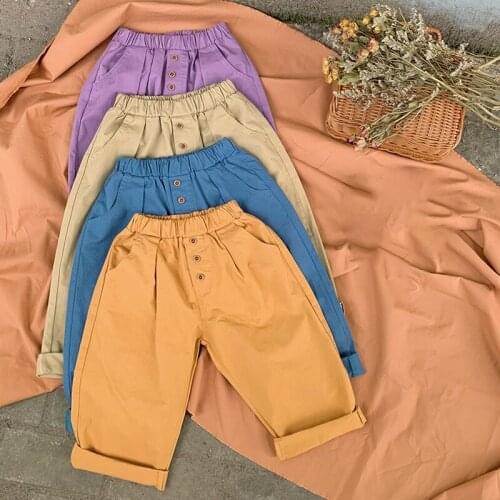 Kids Pants 2021 New Autumn Girls Clothes Children Baby Casual Candy Colors Loose Canvas Trousers Boys Cute Fashion Loose Pants