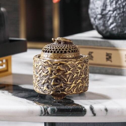 Home Soft Decoration Furnishing Feng Shui Design Decor Accessories Retro Brass Art Thousand Crane Incense Burner Ornaments
