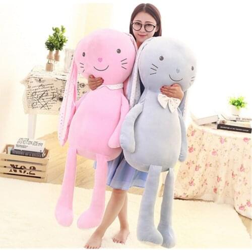 Fancytrader Super Soft Long Ears Sleeping Bunny Plush Toys Big Cute Rabbit Pillow Doll for Christmas Valentines Day Gifts