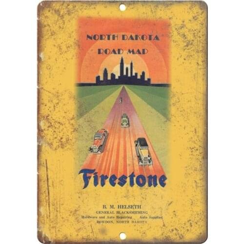 Firestone North Dakota Road Map Tin Sign art wall decoration,vintage aluminum retro metal sign,iron painting