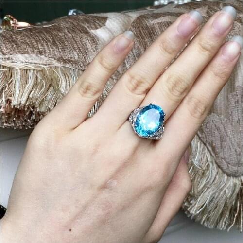 Topaz ring Finger ring Natural real blue topaz 925 sterling silver ring Wholesales For men or women Gem Size 12*16mm