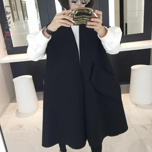 LANMREM 2021 Spring Autumn New Fashion Casual Women Jacket Loose Plus Size Sleeveless Large Pocket Wool Coat TC172