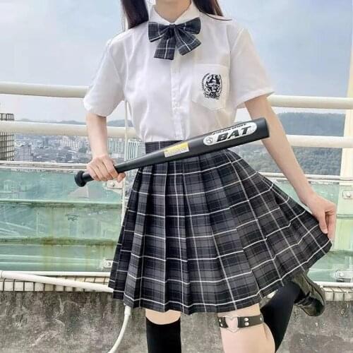 Summer Korean JK Uniform Plaid Skirts Women Harajuku Black Gothic High Waist Kawaii Pleated Skirt Sweet Girls Dance Mini Skirts