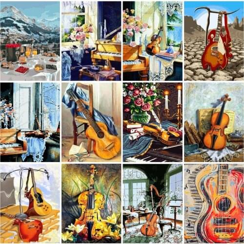 AZQSD DIY Painting By Numbers Guitar Arcylic Oil Painting Pictures Oil Painting By Numbers Scenery DIY Unframed Decoration
