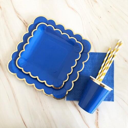 Square Petal Disposable Tableware Set Paper Plate Paper Cup Paper Towel Straw Birthday Party Festival Celebration