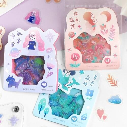 45 Pcs Cute Girl Flower Sticker Diy Decorative Journal Diary Craft Scrapbooking Planner Album Label Stickers Kawaii Stationery