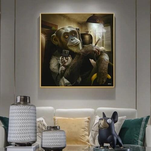 Somking Orangutan Wall Art Canvas Painting Abstract Thinking Animal Art Canvas Poster Prints Picture for Living Room Home Decor