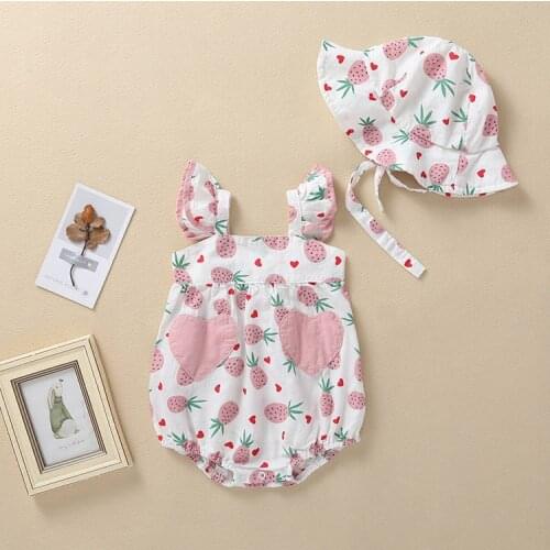 2019 NEW Baby Girls Clothes Summer Sunsuit Lemmon Print Princess Rompers+Sun Hat Brief Set Infant Outfit Girls Jumpsuit Clothes