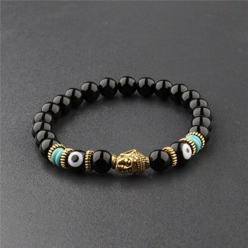 Enchanting Buddha and Evil Eye Bracelet Womens Elastic Stone Chakra Bracelet Mens Buddha Head Energy Stone Bracelet