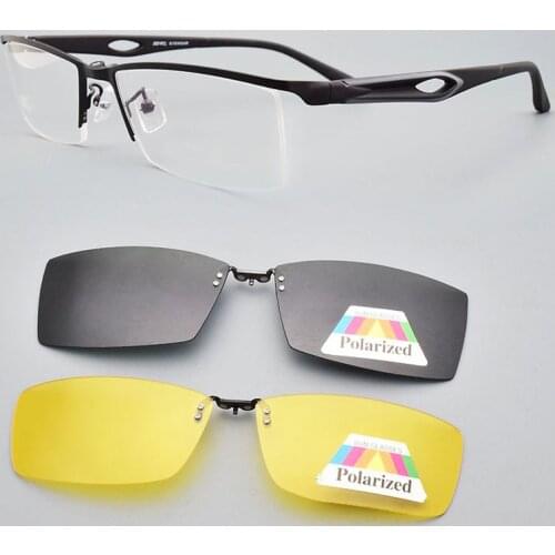 Glasses Frame Male clip on sunglasses magnetic Myopia Yellow Night Vision Goggles wireframe Eyebrow Frames Soft Temple