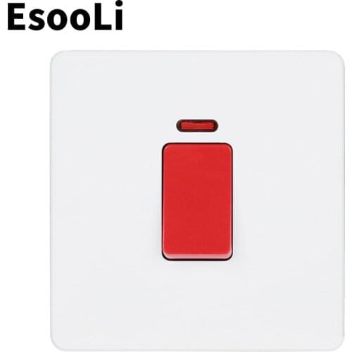 Esooli 45A White UK Standard 20A/45A Water Heater Switch With Neon LED indicator Double Pole Power Switch AC Air Cooker Switch