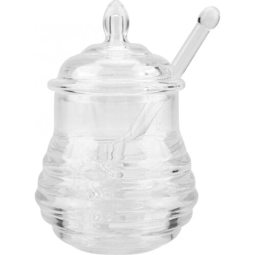 245ml Transparent Beehive-shaped Honey Jar with Dripper Stick for Storing and Dispensing Honey Lid Glass Beehive Honey Pot