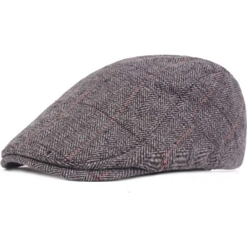 QBHAT Fashion Mens Berets Wool Felt Striped Golf Driving Flat Cabbie Newsboy Cap Autumn Winter Warm Casquette Forward Hats