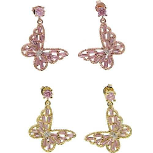 Pink Earrings Butterfly charm Women Butterfly Clip on Earrings Ear Fashion Jewelry Cute dangle drop mujer moda