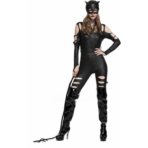 Sexy Black Fight Women Cat Costume for Role Playing Bodycon Jumpsuit Night Prowler Sexy Catsuit Catsuit Halloween Cos