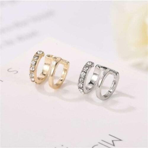 Piercing Earring CZ Ear Cuff Earrings Clip Rhinestone No Band Double for Women Gift