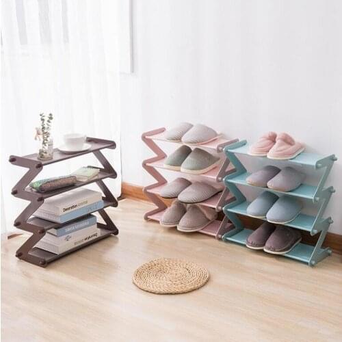 4 Layer Simple Assembled Shoe Rack Stainless Steel Storage Shelf for Sundries Dorm Room Bedroom Z Shape Shoe Stand Organizer