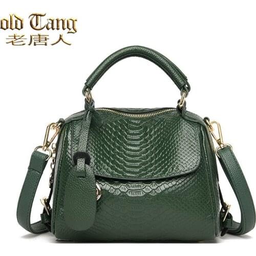 Retro Genuine Leather Tote Bags for Women 2021 New Serpentine Womens Handbags Casual Shoulder Bags Classic Crossbody Bag