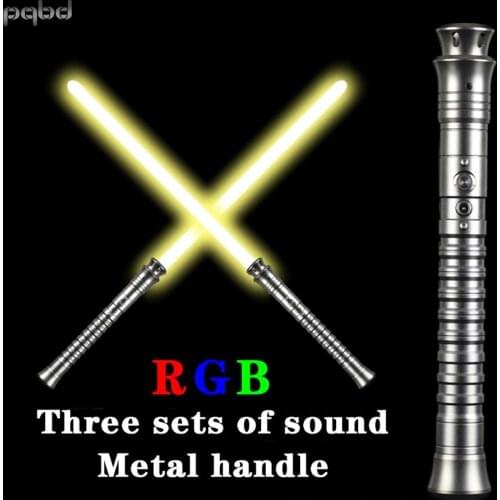 Pqbd RGB Lightsaber Dueling Blade Metal Handle with 3 Sets Soundfonts Sword Toy Cosplay Lightstick Christmas Birthday Gifts