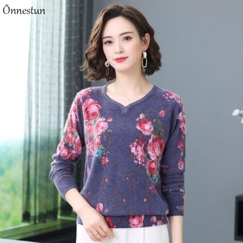 Floral Print Sweater Women Casual Autumn Winter Fashion New Long Sleeve Sweater Pullover Knitted Pull Femme Soft Sweaters Women