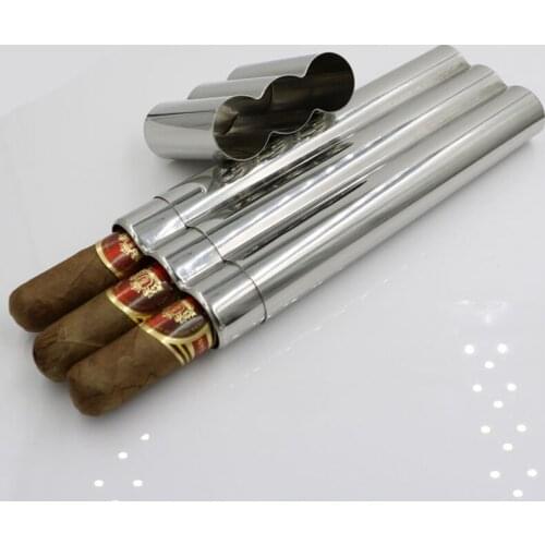 High Quality 304 Stainless Steel three Cigar Tube Box Cigar Case humidor cigarette case accessories