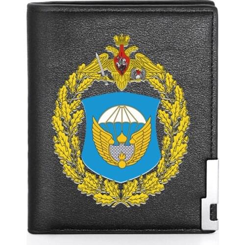 High Quality Russian Airborne Troops Wallet Black Leather Purse Men Women Credit Card Holder Short Male Slim Coin Money Bags