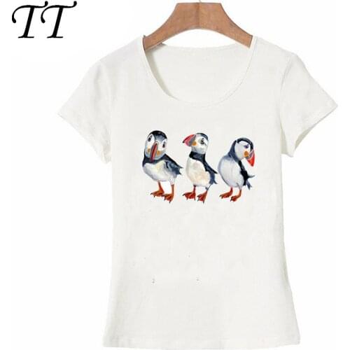 2021 New Summer Cute Puffin Design WomenT-Shirt Cool Rhinoceros Auklet print T Shirt hipster ladies Tops high quality casual Tee