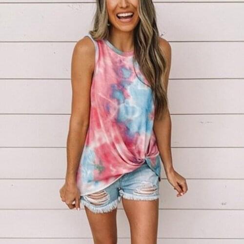Bow Twisted Tie Dye Print Tank Plus Size S-5XL Women Summer Casual Tank Tops Loose O-neck Sleeveless Pullover Vest