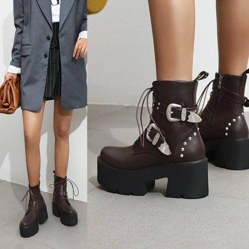 Women shoes 2021 winter platform boots gothic wedges womens platform heels goth shoes Motorcycle boots high heels sexy 44