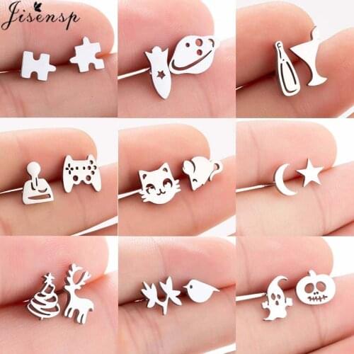 Jisensp Unique Design Asymmetric Stud Earrings Lovely Cartoon Mouse and Cat Earrings Fashion Jewelry for Women Girls Party Gift