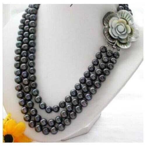 3 rows AAA10-11mm tahitian TAHITIAN BLACK PEARL NECKLACE 18"19"20">>>girls for women jewerly Free shipping